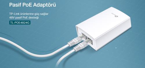 TP-LINK TL-POE4824G 2 PORT 10/100/1000 48V 24W PASIF POE ADAPTOR RUIJIE UYUMLU 12v satandart girişli cihazlarla uyumlu - Switch ürünleri tekmarshop.com'da